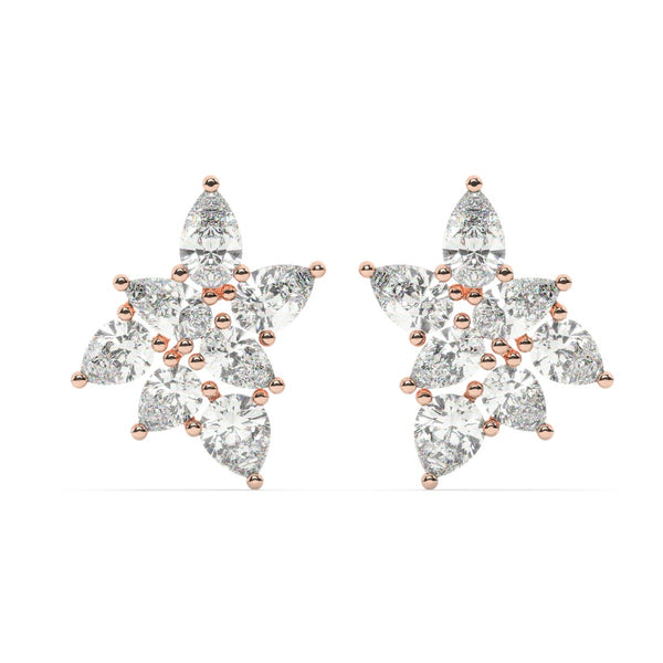 White Gold Diamond Pear Cut Flower Stud Earring - LA DIAMOND