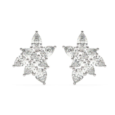 White Gold Diamond Pear Cut Flower Stud Earring