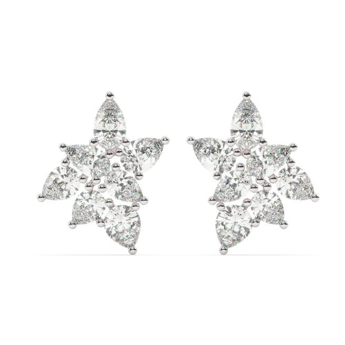 White Gold Diamond Pear Cut Flower Stud Earring - LA DIAMOND