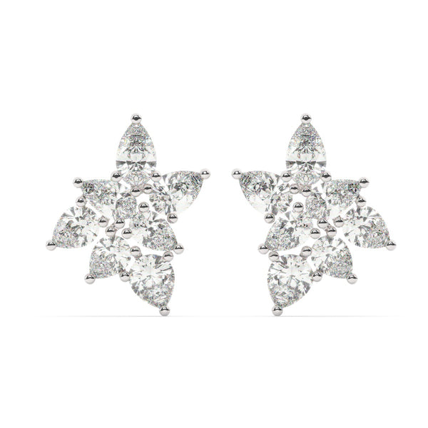 White Gold Diamond Pear Cut Flower Stud Earring - LA DIAMOND