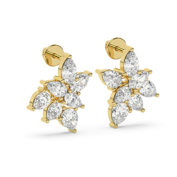 White Gold Diamond Pear Cut Flower Stud Earring - LA DIAMOND