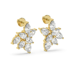 White Gold Diamond Pear Cut Flower Stud Earring