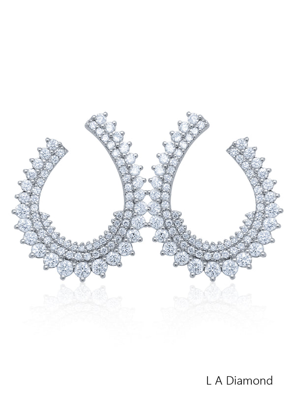 14k White Gold Diamond Round Cut Hoop Earring 3.30c - LA DIAMOND
