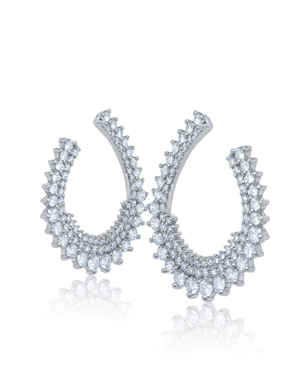 14k White Gold Diamond Round Cut Hoop Earring 3.30c - LA DIAMOND