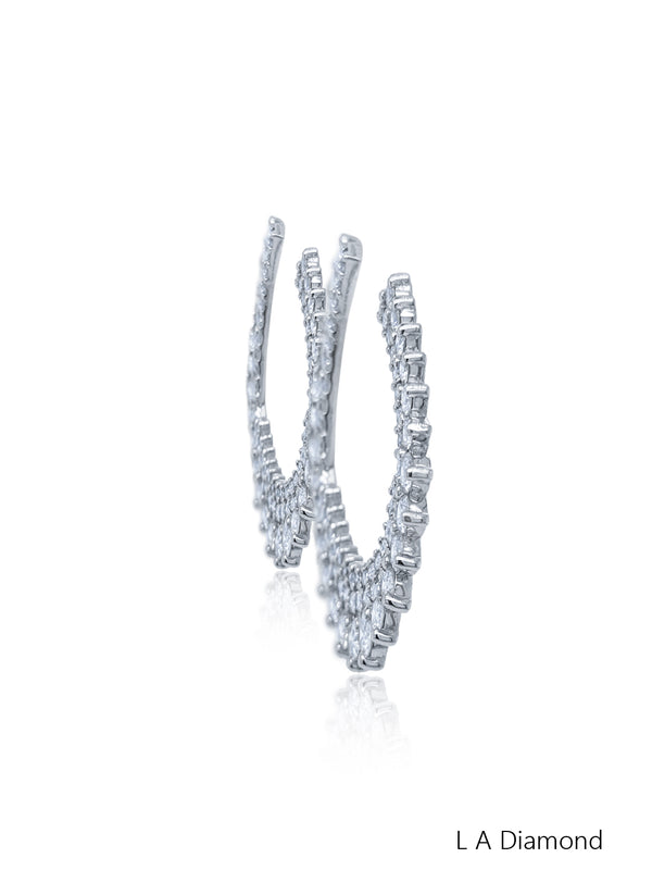 14k White Gold Diamond Round Cut Hoop Earring 3.30c - LA DIAMOND