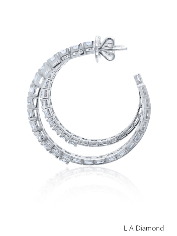 14k White Gold Diamond Hoop Earring 1.31c - LA DIAMOND