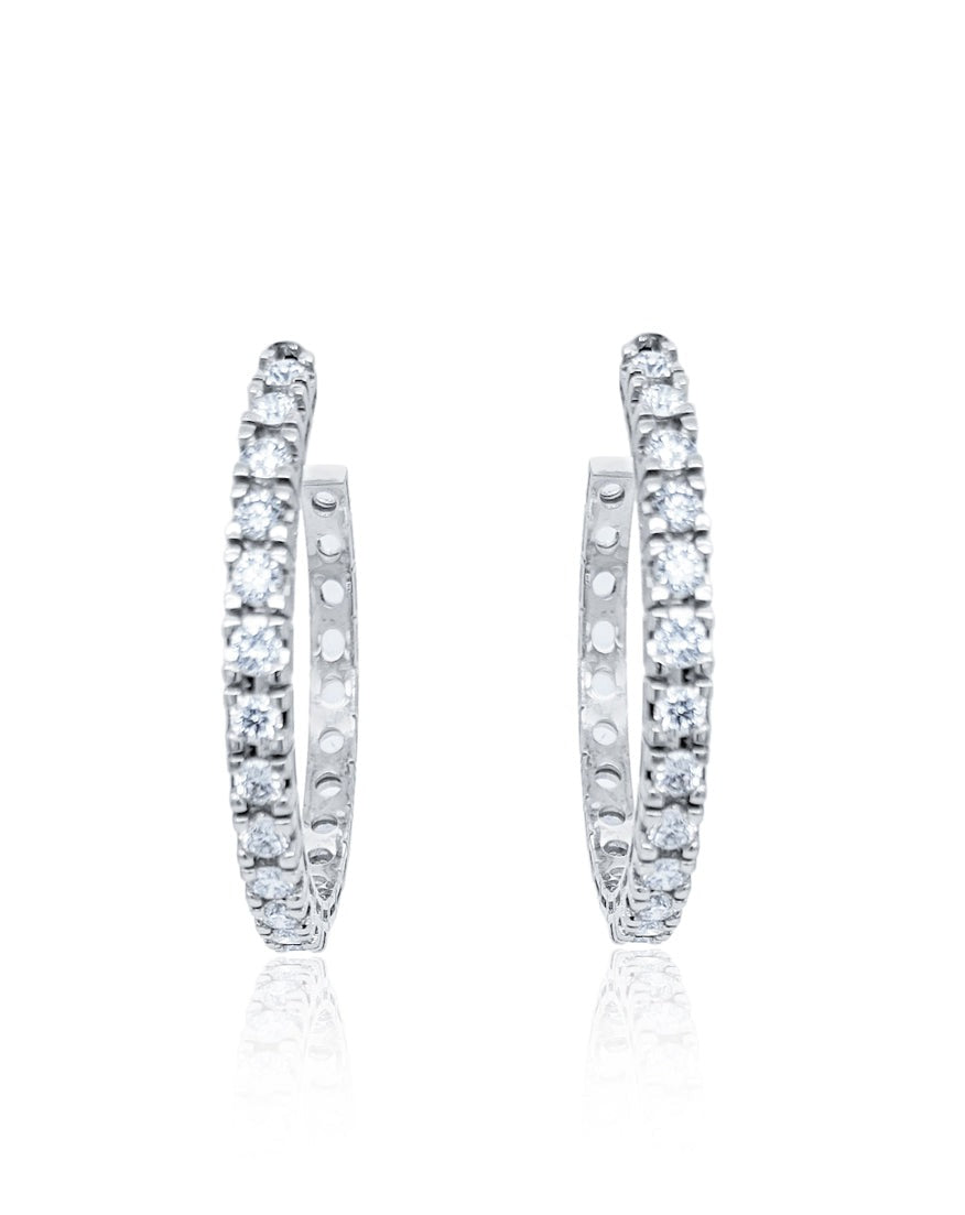 14k White Gold Diamond Hoop Earring 1.31c - LA DIAMOND