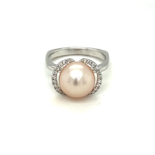 Freshwater Pearl & 0.20 CTW Diamond Ring in White Gold
