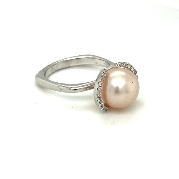 Freshwater Pearl & 0.20 CTW Diamond Ring in White Gold