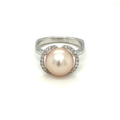Freshwater Pearl & 0.20 CTW Diamond Ring in White Gold