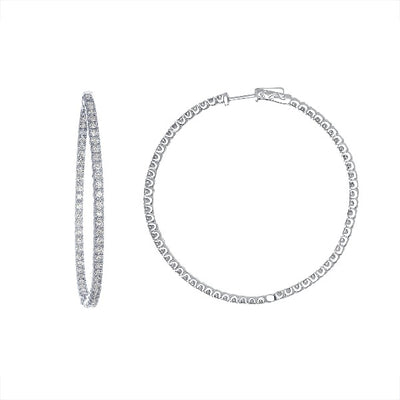 14K White Gold Diamond Round Cut Inside-Out Hoop Earrings 1 CT. T.W.
