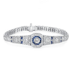 Blue Sapphire and 1 CT. T.W. Diamond Bracelet in 14K White Gold - LA DIAMOND