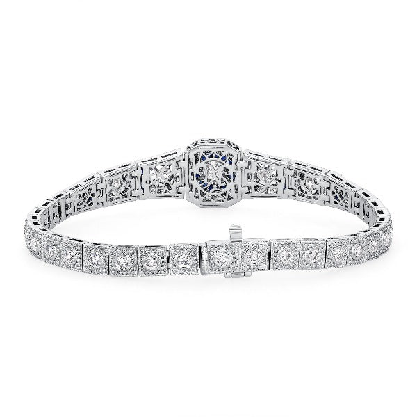 Blue Sapphire and 1 CT. T.W. Diamond Bracelet in 14K White Gold - LA DIAMOND