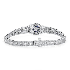 Blue Sapphire and 1 CT. T.W. Diamond Bracelet in 14K White Gold - LA DIAMOND