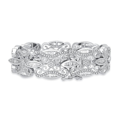 14K White Gold Diamond Round And Marquise Cut Bangle Bracelet 2 CT. T.W.
