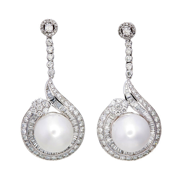 7.0mm Button Cultured Freshwater Pearl and Diamond Earrings in 14K Gold Plate - LA DIAMOND