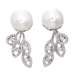 9 mm Cultured Freshwater Pearl Stud and Diamond Trio Front/Back Earrings in White Gold - LA DIAMOND
