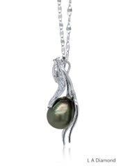 14k White Gold Diamond Pearl Pendant .95c