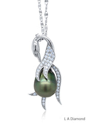 14k White Gold Diamond Pearl Pendant .95c