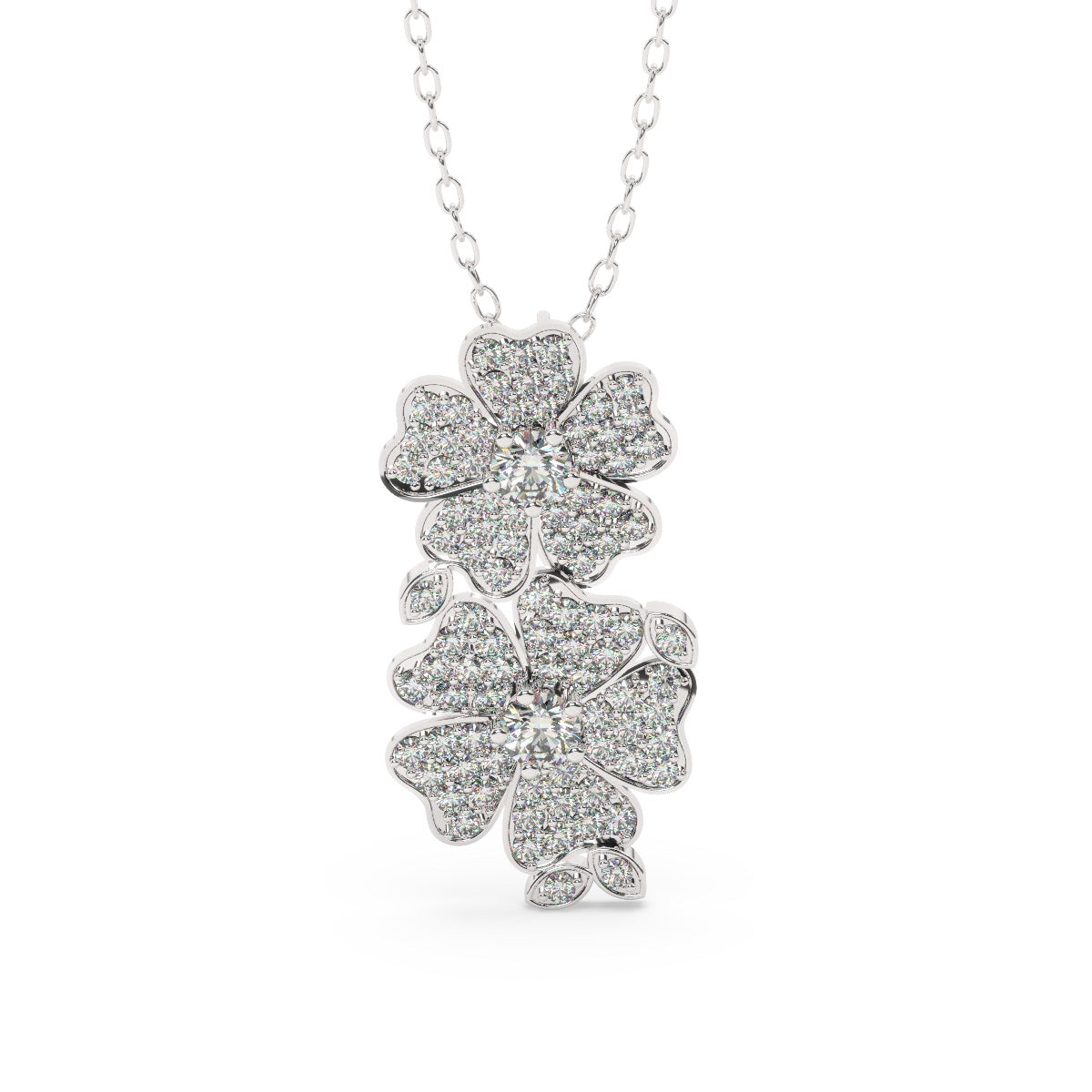 White Gold Diamond Round Cut Flower Design Necklace Pendant