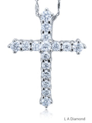 14k White Gold Diamond Round Cut Classic Cross Necklace Pendant 2c
