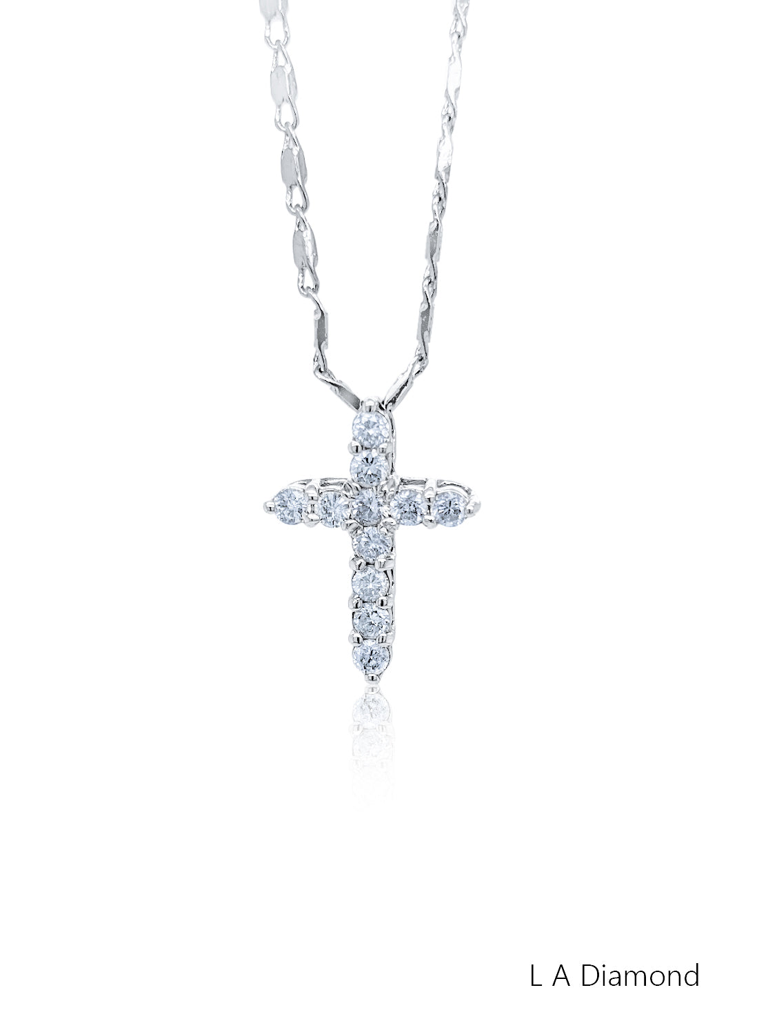 14k White Gold Diamond Round Cut Cross Necklace Pendant .95c