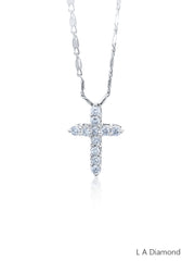 14k White Gold Diamond Round Cut Cross Necklace Pendant .95c