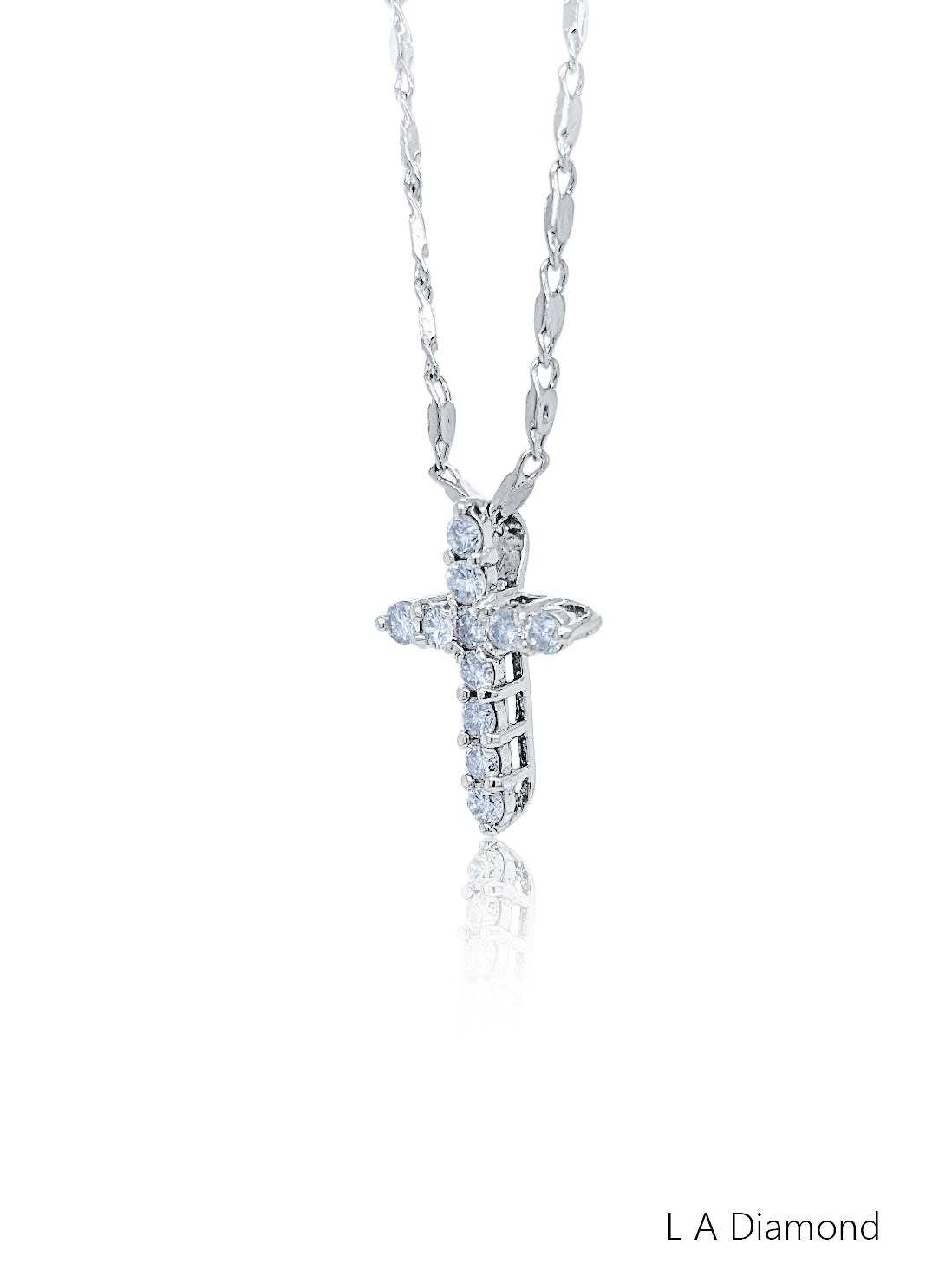 14k White Gold Diamond Round Cut Cross Necklace Pendant .95c