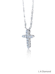 14k White Gold Diamond Round Cut Cross Necklace Pendant .95c