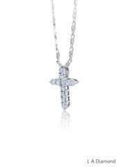 14k White Gold Diamond Round Cut Cross Necklace Pendant .95c