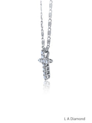 14k White Gold Diamond Round Cut Cross Necklace Pendant .95c