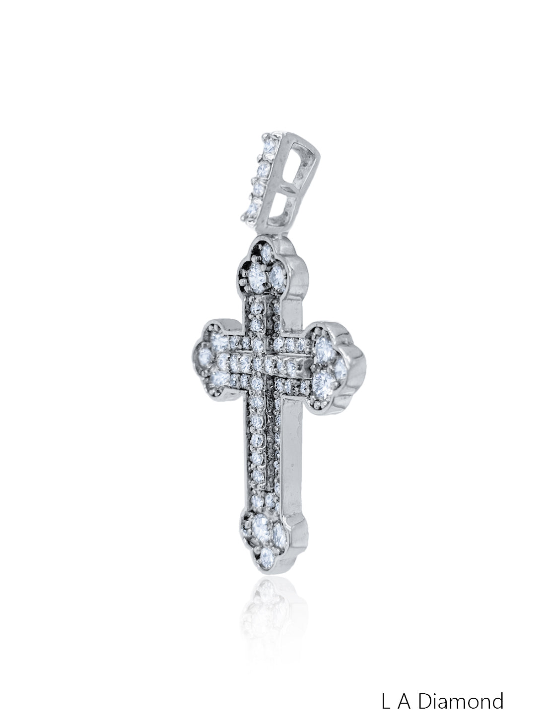 14k White Gold Diamond Classic Cross Necklace Pendant .81c