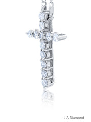 14k White Gold Diamond Round Cut Classic Cross Necklace Pendant .83c