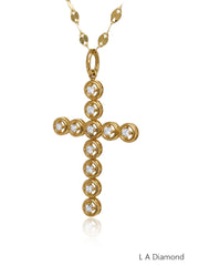 14k White And Yellow Gold Diamond Cross Necklace Pendant .40c