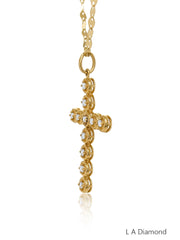 14k White And Yellow Gold Diamond Cross Necklace Pendant .40c