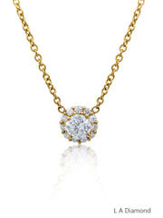 14K Yellow Gold Diamond Round Cut Necklace Pendant With Chain .82c