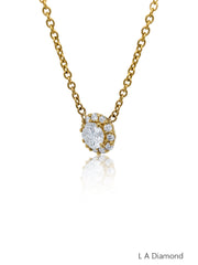 14K Yellow Gold Diamond Round Cut Necklace Pendant With Chain .82c