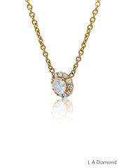 14K Yellow Gold Diamond Round Cut Necklace Pendant With Chain .82c