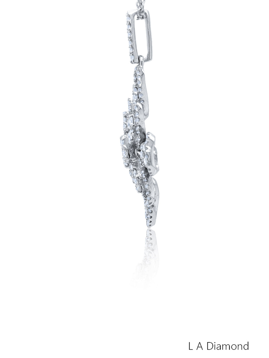 14k White Gold Diamond Oval Cut Stunning Floral Necklace Pendant 2.60c