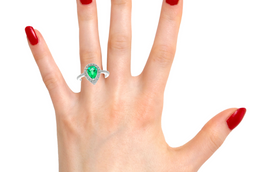 14k White Gold Diamond With Emerald Center Stone Pear Cut Engagement Ring 1.87c - LA DIAMOND