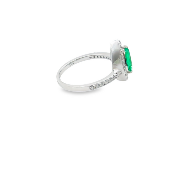 14k White Gold Diamond With Emerald Center Stone Pear Cut Engagement Ring 1.87c - LA DIAMOND