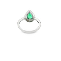 14k White Gold Diamond With Emerald Center Stone Pear Cut Engagement Ring 1.87c