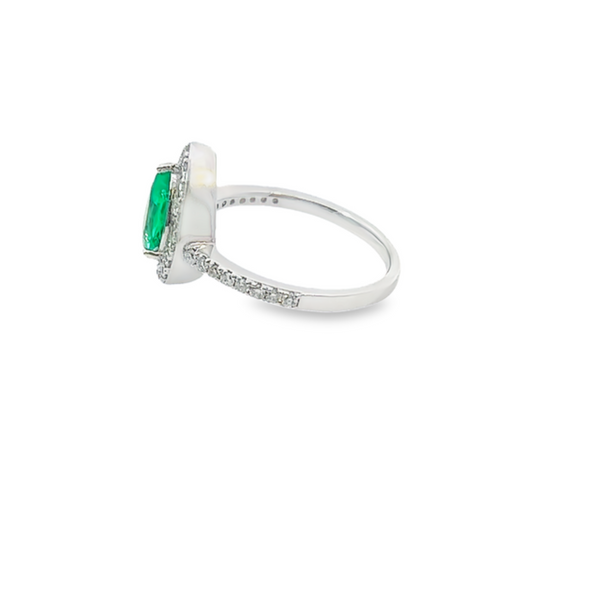14k White Gold Diamond With Emerald Center Stone Pear Cut Engagement Ring 1.87c - LA DIAMOND