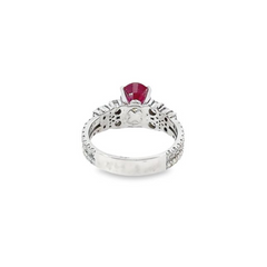 14k White Gold Diamond Ruby Stone Round Cut Ring 1.75