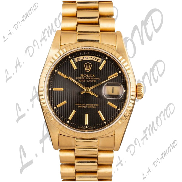 PRE-OWNED ROLEX DAY-DATE PRESIDENTIAL 18238 BLACK DIAL - LA DIAMOND