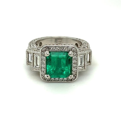 14K White Gold Cushion-Cut Emerald & Diamond Ring (5.12 CTW)