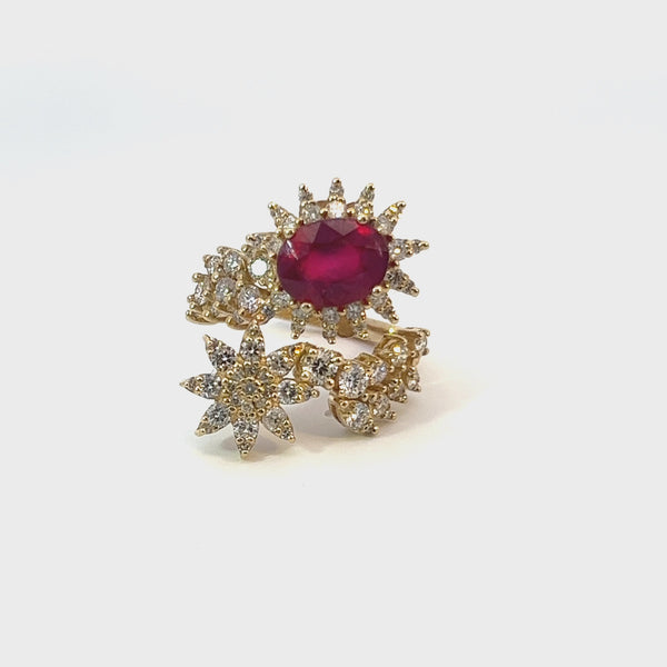14K Yellow Gold Diamond & Ruby Ring (1.20 ct)