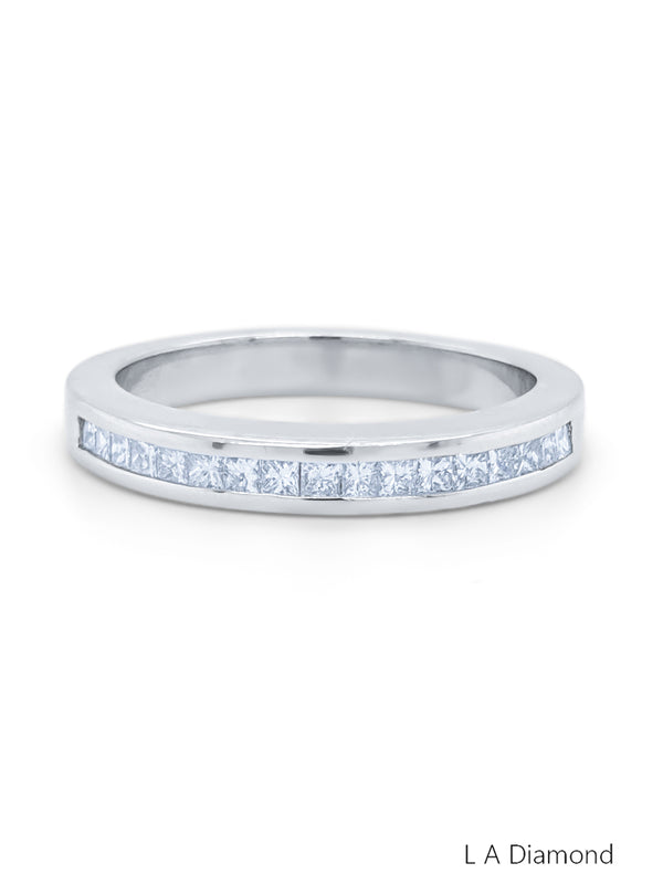 14k White Gold Diamond Princess Cut Wedding Band 78c - LA DIAMOND
