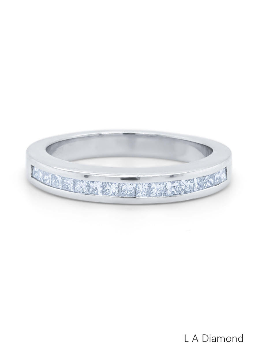 14k White Gold Diamond Princess Cut Wedding Band 78c