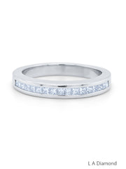 14k White Gold Diamond Princess Cut Wedding Band 78c
